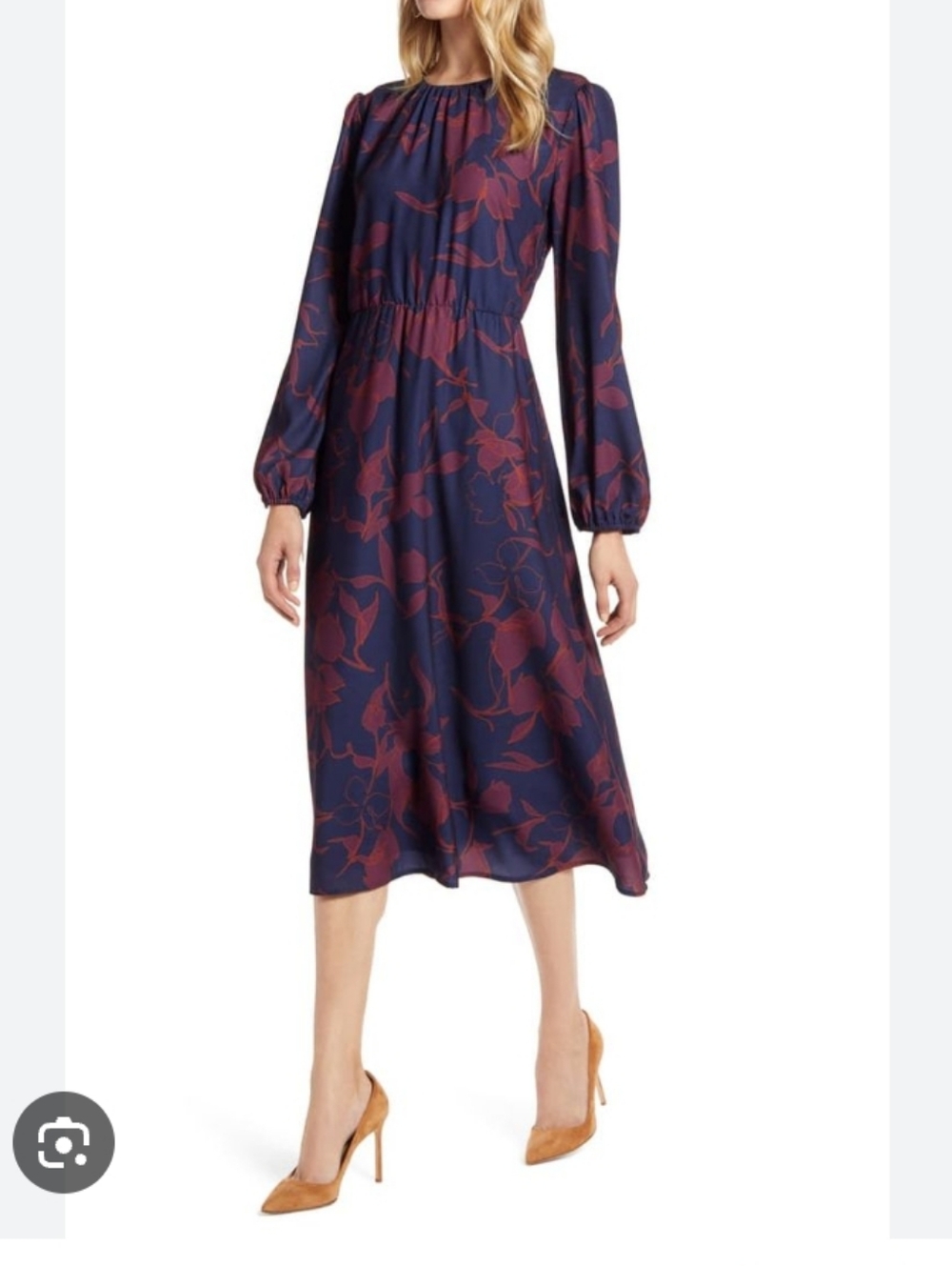 Halogen Navy and Burgundy Floral Midi Dress